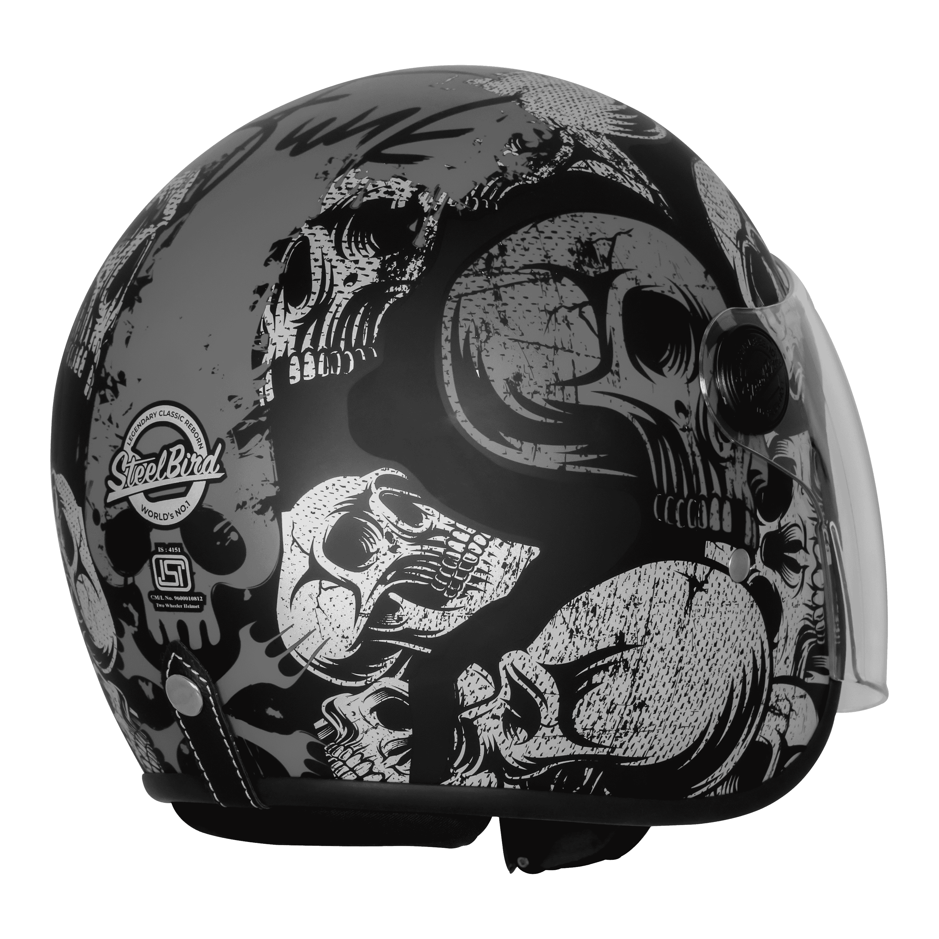 SBH-56 VINTAGE SKULL GLOSSY BLACK WITH GREY